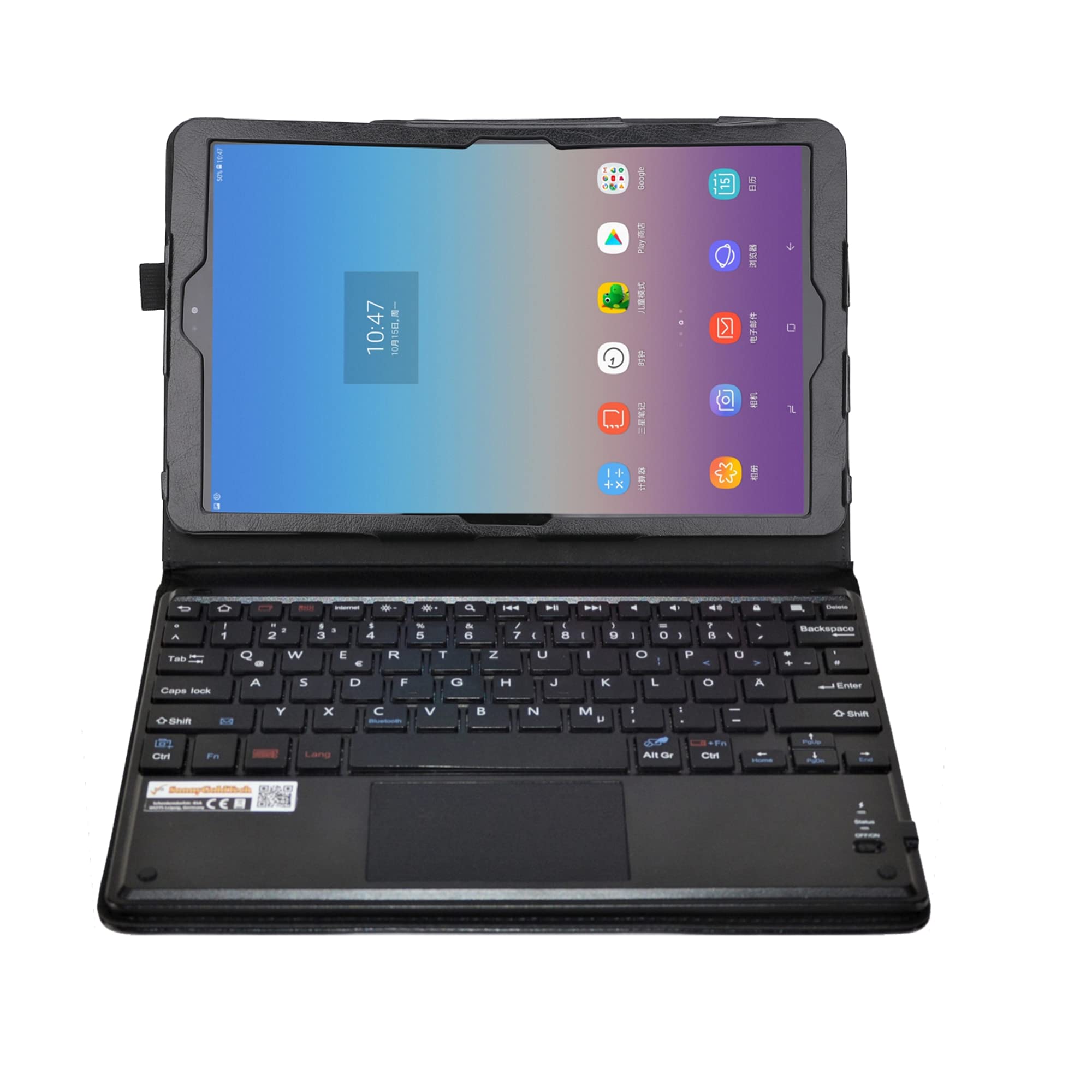 MQ für Galaxy Tab A 10.5 - Bluetooth Tastatur Tasche mit Touchpad für Samsung Galaxy Tab A 10.5 | Tastatur Hülle für Galaxy Tab A 10.5 LTE SM-T595 WiFi T590 | Touchpad Tastatur Layout QWERTZ, Schwarz