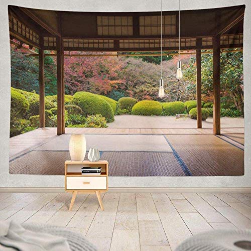 AOOEDM Schöne Natur Bunte Baumblätter Japanischer Zen-Garten Herbstsaison Kyoto Japan Japanische Natur Asien Asiatischer dekorativer Wandteppich Wandbehang Wandteppich für Schlafzimmer Wohnzimmer150x