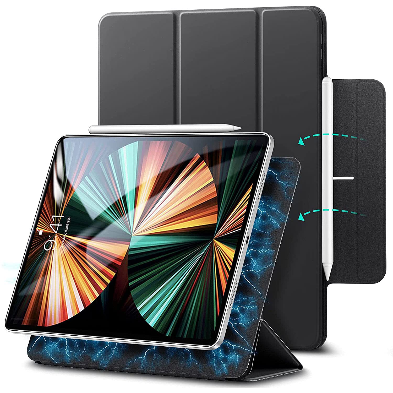 Arktis iPad Pro Hülle, Smart Case kompatibel mit iPad Pro 12,9" (2021) [Sleep & Wake-Up-Funktion] Schutzhülle Smart Cover Case schwarz