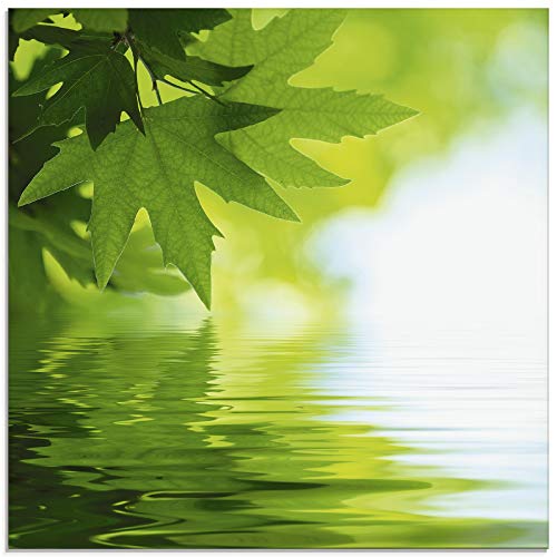 Artland Qualitätsbilder I Glasbilder Deko Glas Bilder 30 x 30 cm Botanik Blätter Foto Grün A5LK Grüne Blätter reflektieren im Wasser