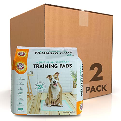 Arm & Hammer Green Tea Pet Training Pads | 200 Count Dog Training Pads with Super Absorbing Green Tea and Arm & Hammer Baking Soda for 2X the Odor Control | Leakproof & Recycled Training Pads for Dogs
