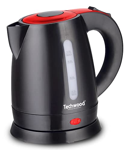 Techwood TB-1035 Elektrischer Wasserkocher, 1 l, Schwarz/Rot