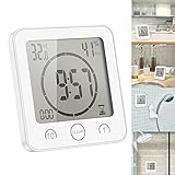 OurLeeme Tägliche wasserdichte Duschuhr, Badezimmer-Dusche-Timer-Wecker mit großer LCD-Anzeige Luftfeuchtigkeit Temperaturanzeige Timer-Steuerung Countdown-Timer-Uhr für Home Kitchen Badezimmer (weiß)