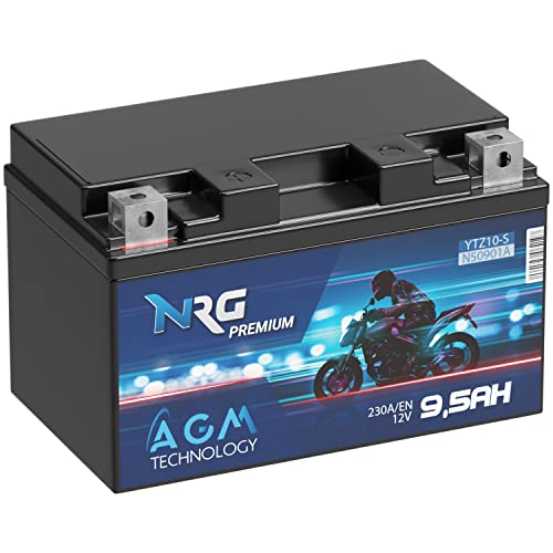 NRG Premium YTZ10-S AGM Motorradbatterie 9,5Ah 12V 230A/EN Batterie 50901 YTZ10S GTZ10-S auslaufsicher wartungsfrei ersetzt 9Ah 8,6Ah 8,5Ah