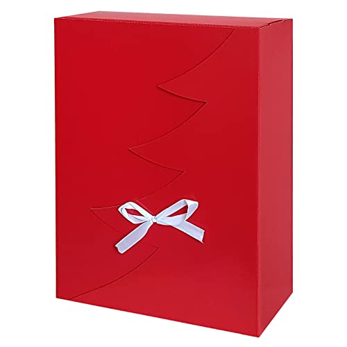 Premium Rote Weihnachtsbaum Geschenkbox – 24 Stk – 35x25x15 cm | Eingetragenes EU-Design | Satinband | Nachhaltige Verpackungslösung