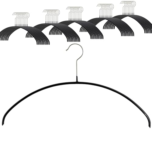MAWA Kleiderbügel, 50 Stück, platzsparende und rutschfeste Oberteilbügel für T-Shirts und Pullover, 360° drehbar, hochwertige Antirutsch-Beschichtung, 40 cm, Schwarz