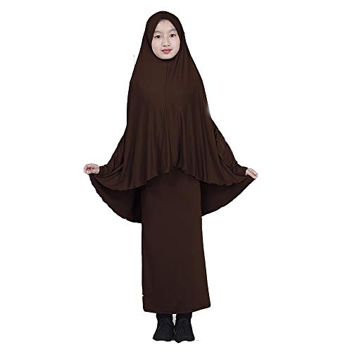 BaronHong Muslimisches Islamisches Mädchen Abaya Jilbab Kleid in voller Länge + Rock Zweiteiler (darkcoffee, M)