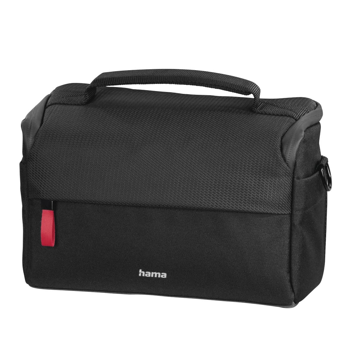 Hama Kameratasche "Matera" 130 (kompakte Fototasche, Kameratasche für Spiegelreflexkamera und Zubehör, Umhängetasche mit Schultergurt, Trolleyband und Zubehörfächern, recyceltes PET) schwarz