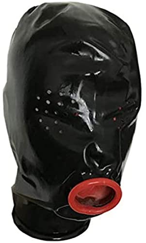 Latexhaube Gummimund Mit Innerem Rotem Kondom Erstickungsmaske Mit Reißverschluss,Perforierte Augen,Mittel