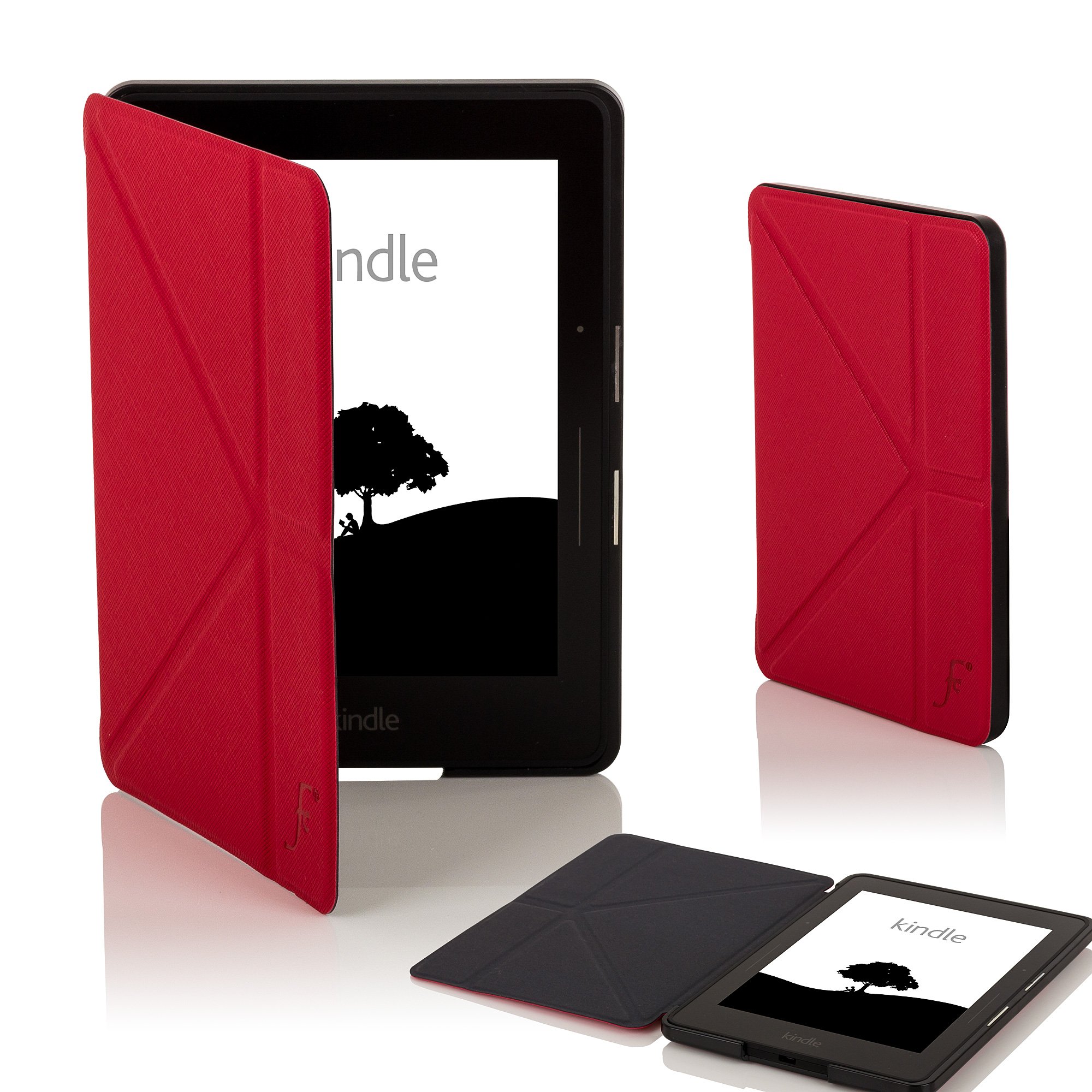 Forefront Cases Hülle für Amazon Kindle Voyage Origami Schutzülle Case Cover & Ständer für - Dünn Leicht, Rundum-Geräteschutz & Auto Schlaf Wach Funktion - Rot
