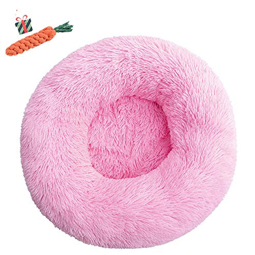 Fansu Hundebett rund Hundekissen Plüsch weichem Hundesofa rutschfest Base Katzenbett Donut Größe und Farbe wählbar (Leuchtend rosa,90CM)