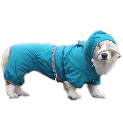 Hunde-Regenmantel mit Kapuze, wasserdicht, mit reflektierender Regenjacke für Corgi und kleine, mittelgroße Hundeponcho (XL, blau)