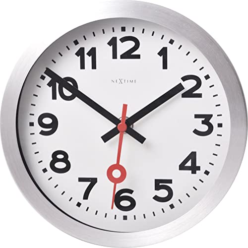 NeXtime Wall Clock/Table Clock Station Clock Station, Very Silent, Round, White, ø 19 cm