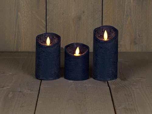 Coen Bakker 3er Set Kerze LED Echtwachskerze 10 cm + 12,5 cm + 15 cm Kerze Ø 7,5 cm viele Farben mit Timer flackender Docht Wachskerze Kerzen, Farbe:Antik Blau