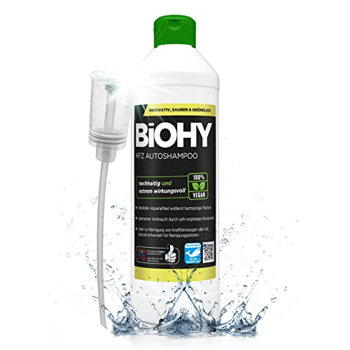 BiOHY KFZ Autoshampoo (500 ml) + Dosierer | Bio Autoreiniger schützt Lack vor Schmutz von Außen | biologisch abbaubares Reinigungsmittel | für Hochdruckreiniger geeignet | kraftvolles Konzentrat