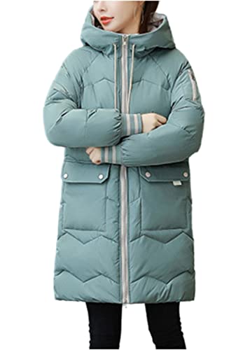 Angel ZYJ Damen Lang Winter Jacke mit Kapuze Mantel Warmer Daunenmantel mit Taschen Damen Daunenjacke Steppjacke Outdoor (Grün, 3XL)