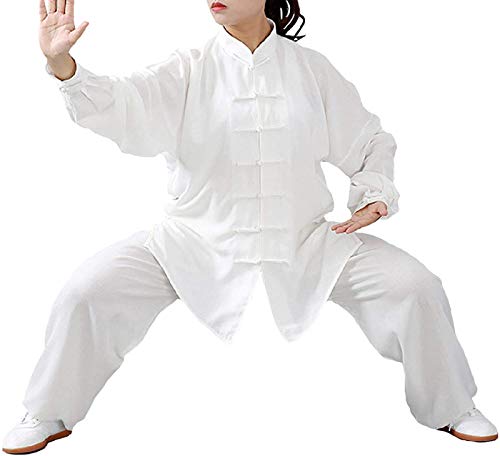 Tai Chi Anzug Herren,Baumwolle Und Leinen Tai Chi Kleidung Unisex Kampfsport Kleidung Kung Fu Kleidung Für Männer Und Frauen (EIN Set),White-L