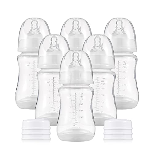 KOCAN Babyflaschen-Set,Babyflaschen mit Silikonnippel und Aufbewahrungsabdeckung Stillflaschen für Babynahrung PP-Milchaufbewahrungsflaschen 240 ml Fassungsvermögen Babyflaschen Baby Essentials, Weiß