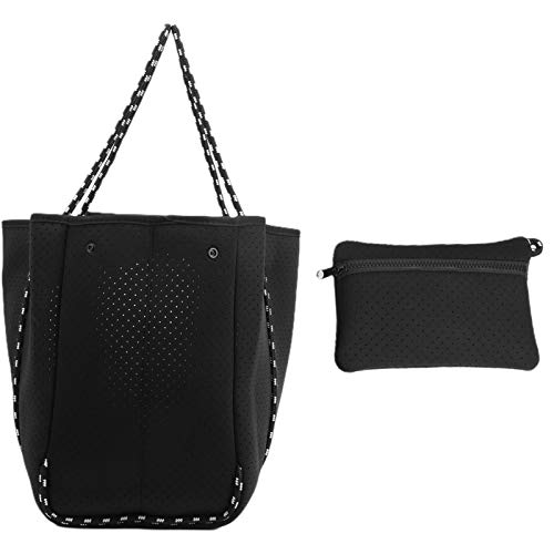 Neopren-Strandtasche, vielseitige Damen-Tragetasche, neuartig und modisch tragbar und langlebig, langlebig und bequem für das Reisebüro(38 * 19 * 6cm-black)
