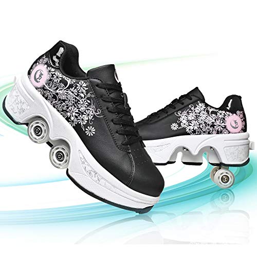 Pinkskattings@ Damen Und Mädchen Rollschuhe Skateboard Schuhe Kinderschuhe Mit Rollen Skate Shoes Rollen Schuhe Sportschuhe Laufschuhe Sneakers Mit Rollen Kinder (Weiß