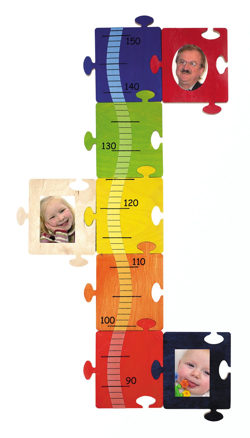 Hess Holzspielzeug 14611 - Messlatte aus Holz für Kinder, Bilderpuzzle, handgefertigt, 8 teilig, geeignet für eine Körpergröße von ca. 85 bis 152 cm
