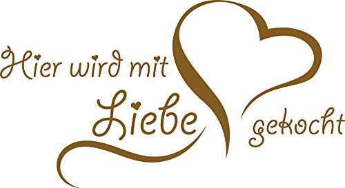 GRAZDesign Wandtattoo Küche Sprüche Hier wird mit Liebe gekocht, Wandsticker Sticker Esszimmer, Wanddeko Wandaufkleber, Küchen Deko selbstklebend, 92x50cm, 091 gold