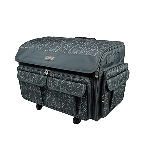 Everything Mary XXL Rolling Sewing Tote, Schwarz & Floral – Rolling Carrying Storage Cover Case Compatible with Large Brother and Singer Machines – Universal Travel & Craft Tote Bag