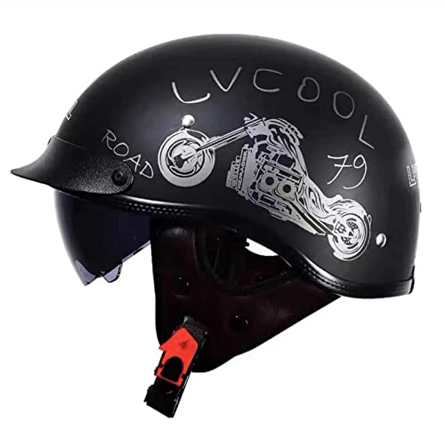 Retro Motorrad Halbhelme Jethelme Roller Scooter Mofa Helm mit Eingebaute Sonnenbrille für Herren Damen DOT/ECE-Zulassung Alle Jahreszeiten E,L