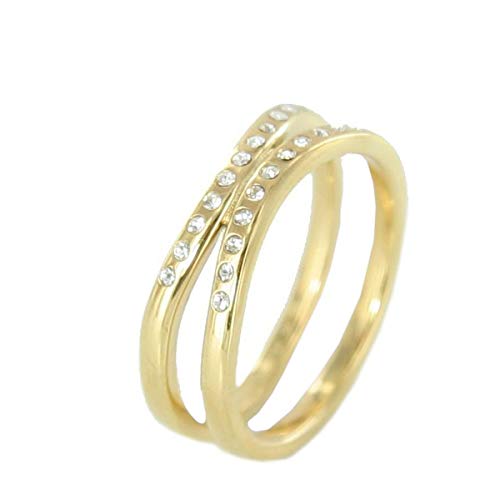 Skagen Designs UK Charlotte Damen-Ring Edelstahl gelb vergoldet Ip JRSG027S Creolen mit Kristallen