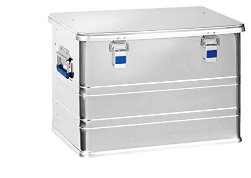 hünersdorff Aluminium-Box Profi 73 Liter, wasserdicht mit Gummi-Dichtung, leicht, stabil, Klapphandgriffe, Vorbereitung für Schlösser, Farbe: silber