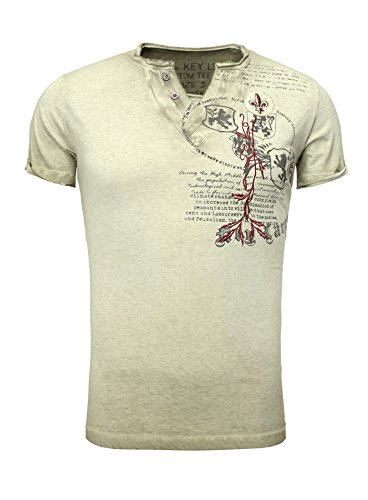 KEY LARGO Herren Sommer T-Shirt T Weapon Button Printshirt Slim Fit Schnitt V-Ausschnitt mit Knöpfen (XL, Military Green)