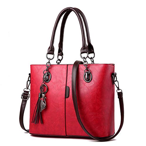 OYHN Umhängetasche Frauen Leder Luxus Handtaschen Damen Taschen Große Massivleder Quaste Crossbody Umhängetaschen Für Frauen Messenger Damen Handtasche,Rot