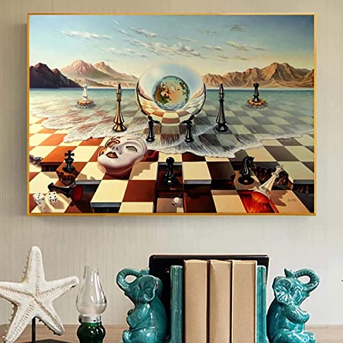 zxiany Abstrakte Poster und Drucke Salvador Dali Surrealismus Schach auf Meer Leinwand Gemälde Wandbilder für Wohnzimmer Dekor 70x100cm Kein Rahmen-13