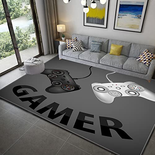 Teenager Jungs Teppiche Gamer Gamepad Wohnzimmer Schlafzimmer Dekor Teppiche Controller Player Kinder Spielteppich Küche Korridor Badezimmer Fußmatte Rutschfeste Matte (Grau,160x200 cm)