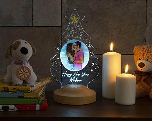 Fotogeschenk Personalisierbar mit eigenem Foto und Text in 3D Bilder Led Motiv Lampe gravieren hochzeit Herz (Weihnachtsbaum)