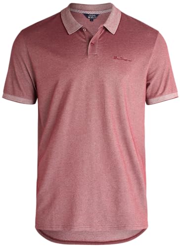 Ben Sherman Herren-Poloshirt, normale Passform, 2 Knöpfe, kurzärmelig, lässig, Stretch, Birdseye-Poloshirt für Herren (S-XL), Sonoma Red, Mittel