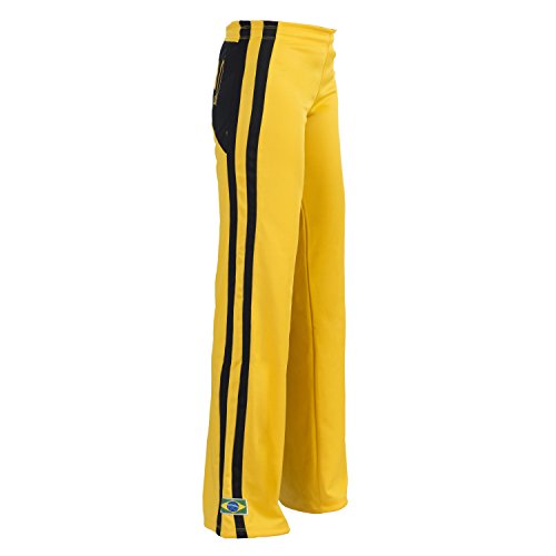JL Sport Authentische brasilianische Capoeira Kampfsport Hose Frauen (Gelb mit Berimbau Drucken Entlang Rückseite) - M