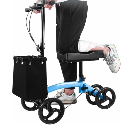 Knieroller für Fußverletzungen, Zusammenklappbarer Knieroller mit Doppelbremssystem, lenkbarer Knieroller mit 8-Zoll-Rädern, kompakte Krückenalternative für Fußverletzungen