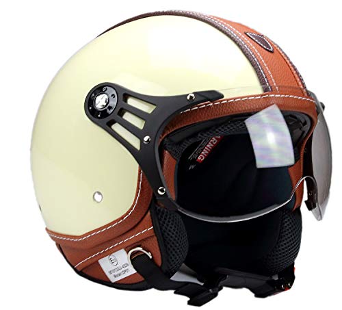 BNO-PL28 Jethelm Beige glänzend + Braun, Motorradhelm, Schutzhelm Helm S - XL (XL)