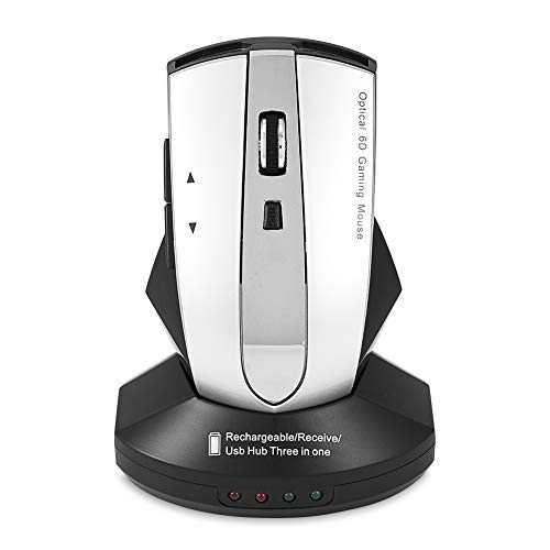 Socobeta Wireless Mouse Wiederaufladbare optische Maus-Spielemäuse mit Ladestation 3-Port USB Hub(Weiß + Grau)