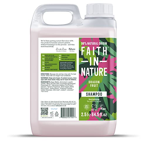 Faith In Nature Natural Dragon Fruit Shampoo, revitalisierend, vegan & tierversuchsfrei, ohne SLS oder Parabene, für alle Haartypen, 2,5 l
