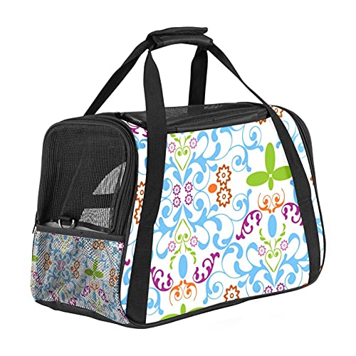 Reisetragetasche für Haustiere Farbe Blumen Tragbare Reisetasche für Hunde oder Katzen mit Sicherheitsreißverschlüssen 43x26x30 cm