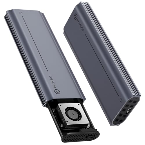 PHIXERO 40Gbps M.2 NVMe SSD Gehäuse mit Eingebauter Lüfter[ Aluminiumgehäuse], USB 4.0 M.2 NVMe Gehäuse für PCIe 2280 M-Key (B+M Key), USB C Gehäuse kompatibel für Thunderbolt 3/4, bis zu 2700 MB/s