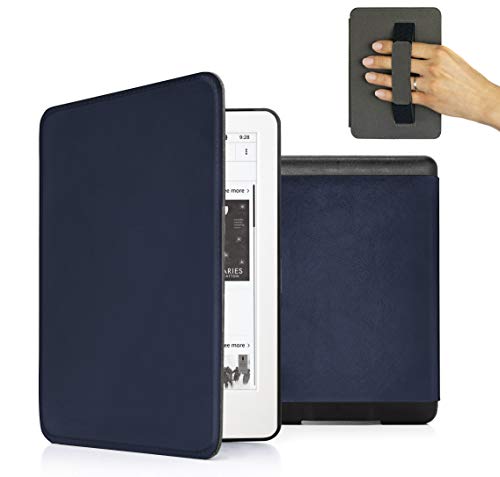 MyGadget Kunstleder Hülle für Amazon Kindle Paperwhite 2018 - 2020 10. Generation - Handschlaufe & Schlaf Funktion magnetische Flip Case - Blau