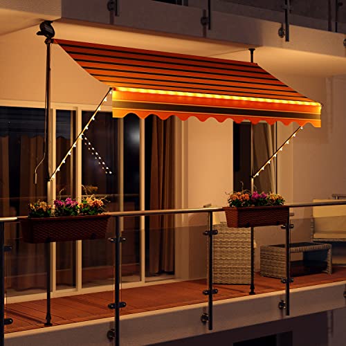 Swing & Harmonie Markise mit LED Beleuchtung - Gelenkarmmarkise - Sonnenschutz - Markisenabdeckung - Klemmmarkise für Balkon und Garten (300x150, schwarz/orange)