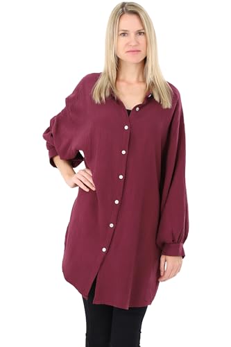 Malito Damen Musselin Bluse | Oversize Blusenhemd im lässigem Look | 20914 (Bordeaux 34-46)