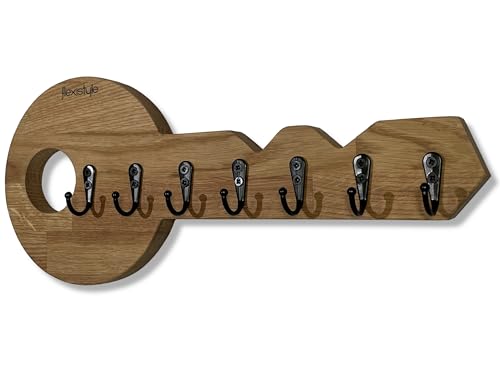 Schlüsselbrett modern eiche aus holz vintage 7 haken retro design groß rustikal 40 cm schwarz holz (Türschlüssel aus Eichenholz)