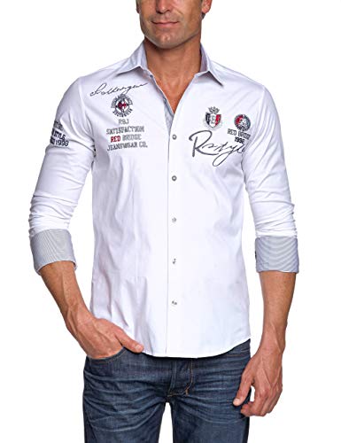 Redbridge Herren Hemd Langarm Freizeithemd Regular Fit Tailliert Bestickt R-Style R-2130 (Weiß, M)