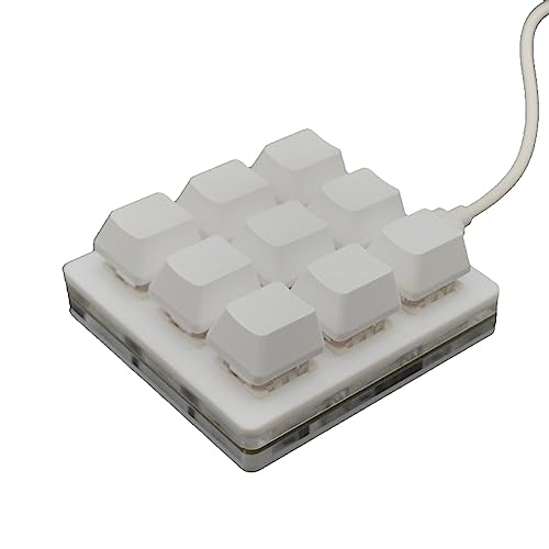 DINESA 1 x mechanische Mini-Tastatur mit 9 Tasten, wählen Sie alle Kopiereinfügen, benutzerdefinierte Tastenkombination, Ein-Taste, Passwort, mechanisches Osu-Spiel, weißer Kunststoff