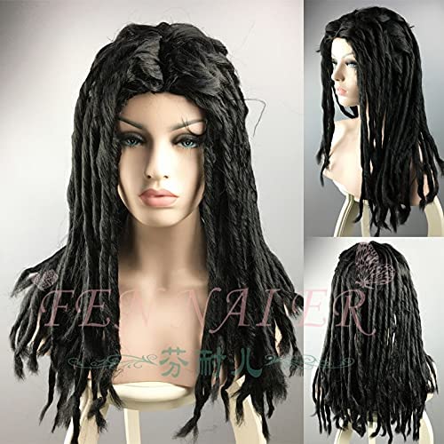 Dreadlocks Hair Cosplay Perücke für Erwachsene Frauen Männer Halloween Weihnachten Rollenspiel Schwarz Synthetik